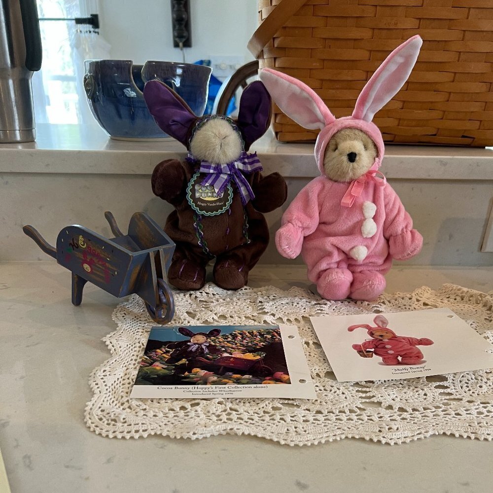 Muffy Bunny Spring 1989 and Cocoa Bunny Spring 1996 with wheelbarrow